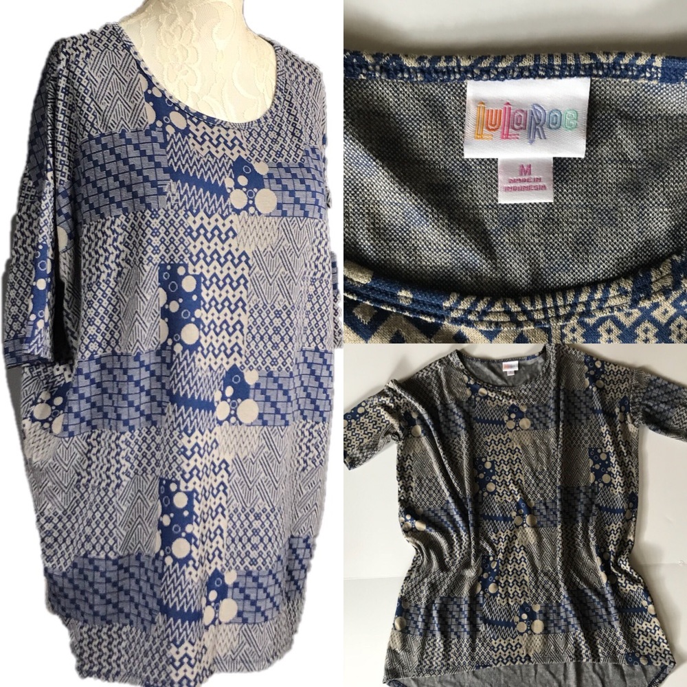 Lularoe Blue and Cream Geometric Top - Picture 2 of 6